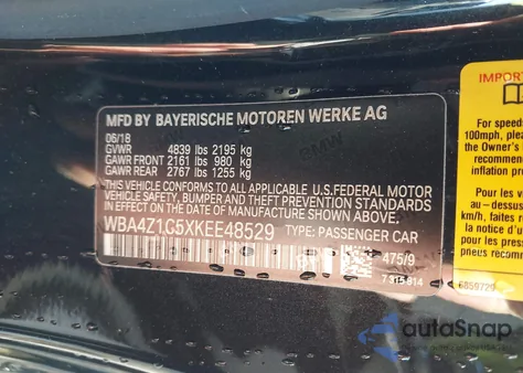 2019 BMW 430I z USA, uszkodzony, nr VIN WBA4Z1C5XKEE48529